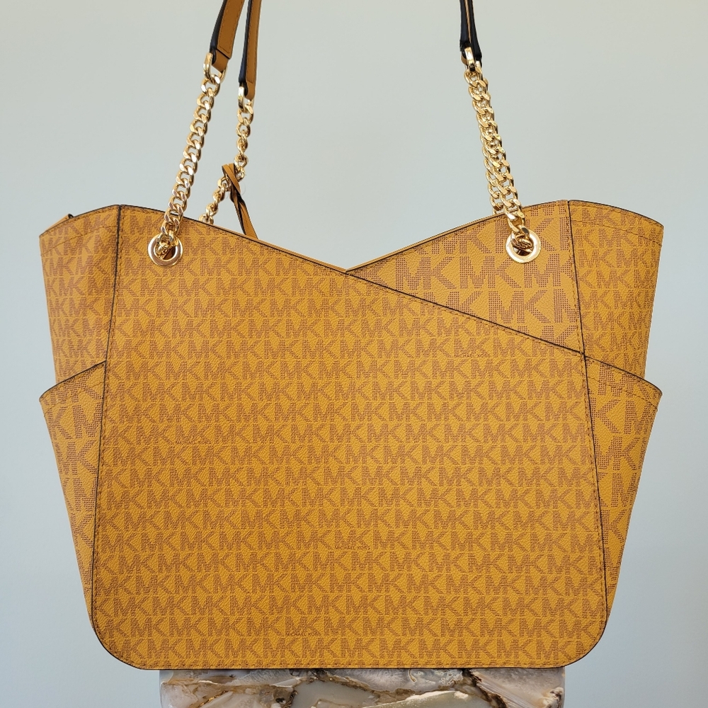 NWT Michael Kors Jet Set Large Logo Shoulder Bag, Marigold - Picture 4 of 11